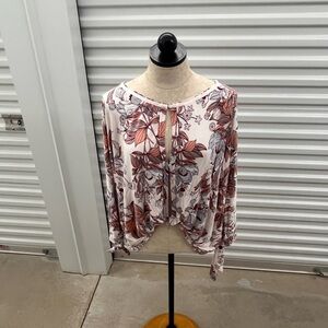 Free People Floral Blouse - Brown and Cream